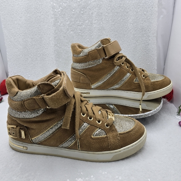 Michael Kors Fulton High Top Sneakers Camel Suede Women's Sz 9.5 - Picture 1 of 14